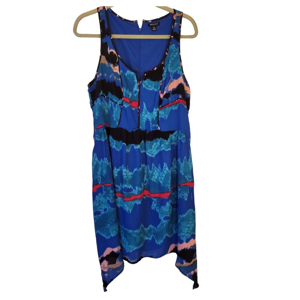 I ♡ Ronson Blue Abstract Sharkbite Hem Dress 14